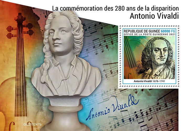 Guinea 2021 MNH Music Stamps Antonio Vivaldo 280th Memorial Anniv Composers 1v S/S