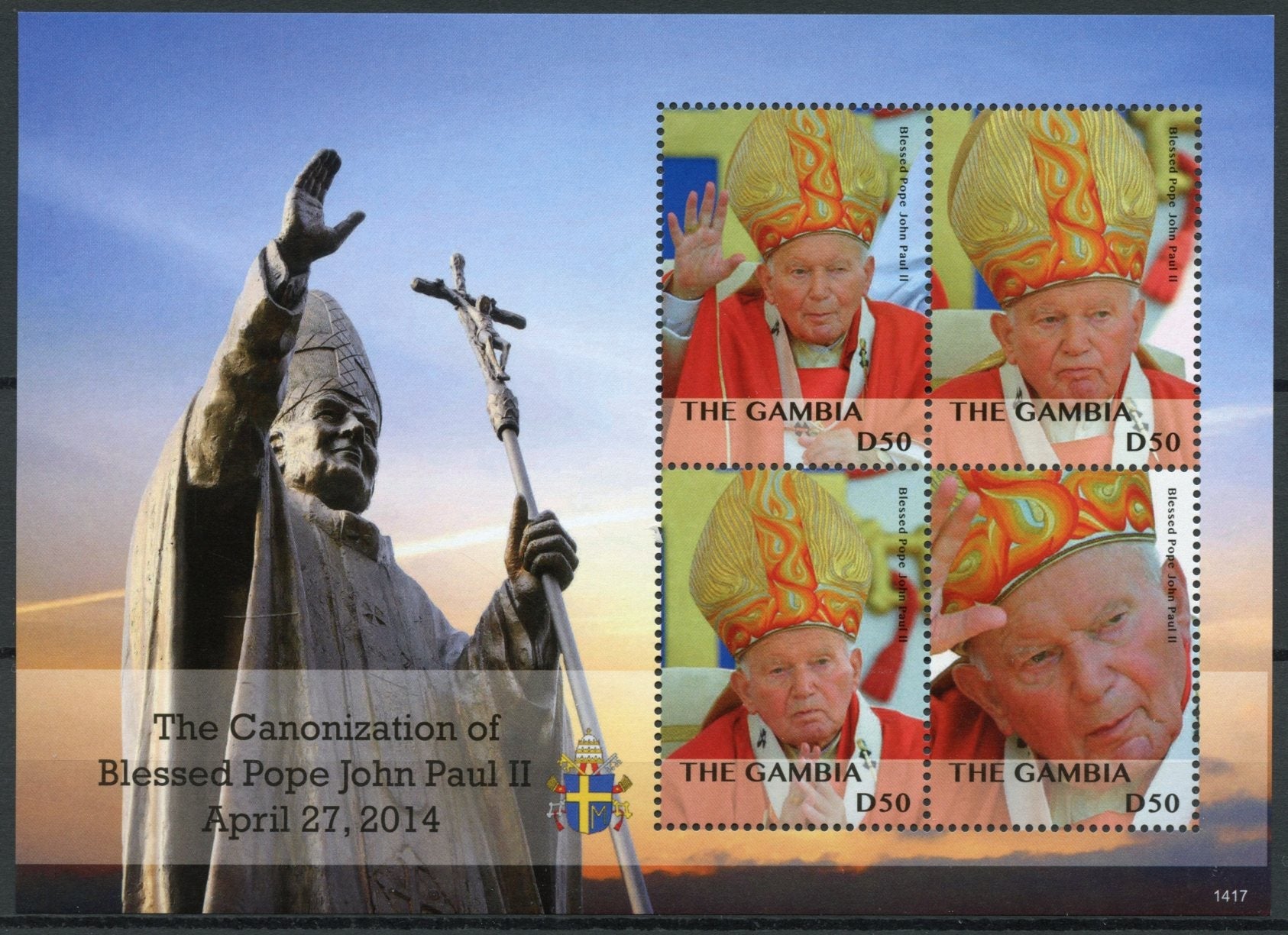Gambia 2014 MNH Pope John Paul II Stamps Canonization Religion 4v M/S