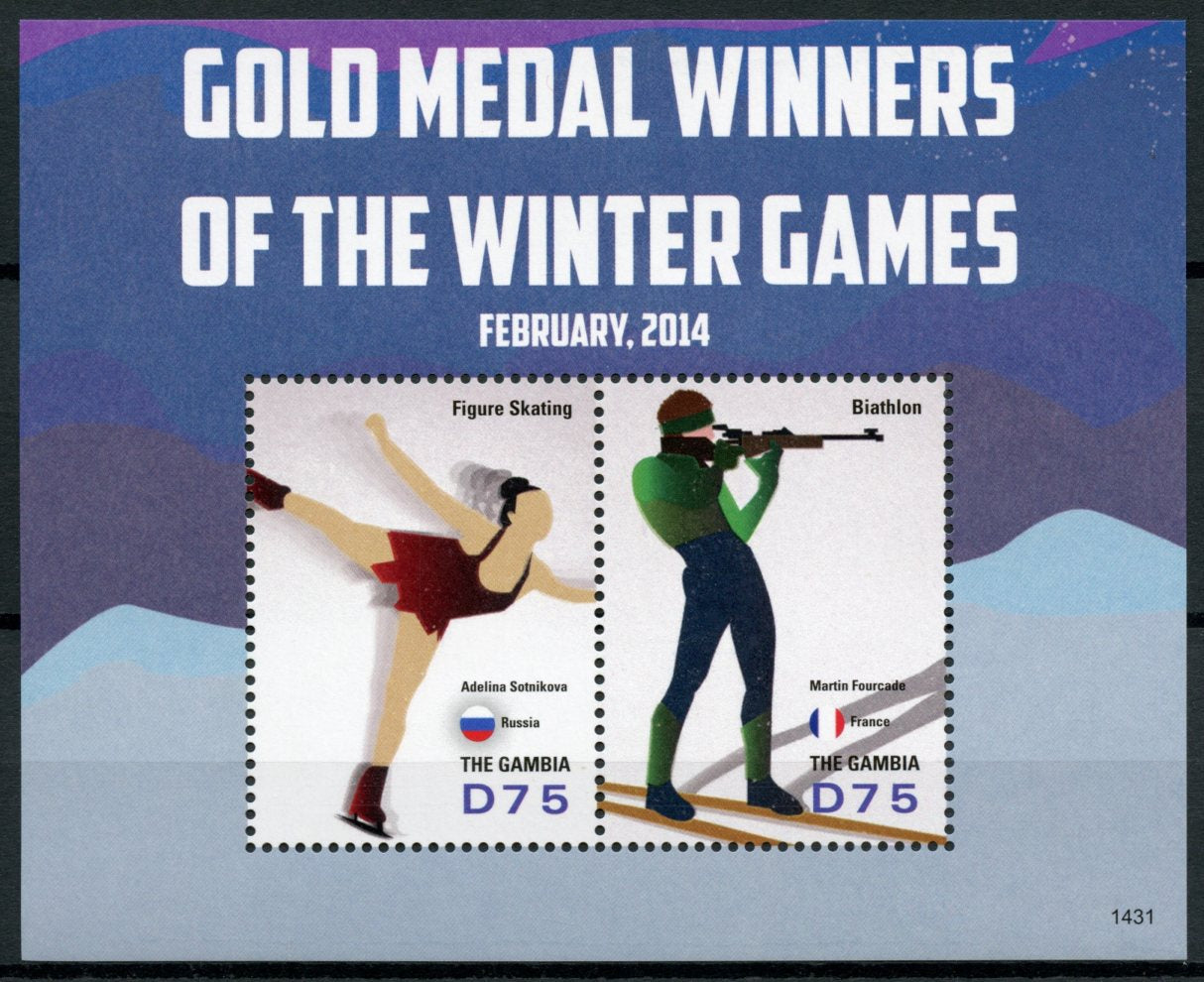 Gambia 2014 MNH Winter Games Gold Medal Winners 2v S/S Olympics Biathlon Skating