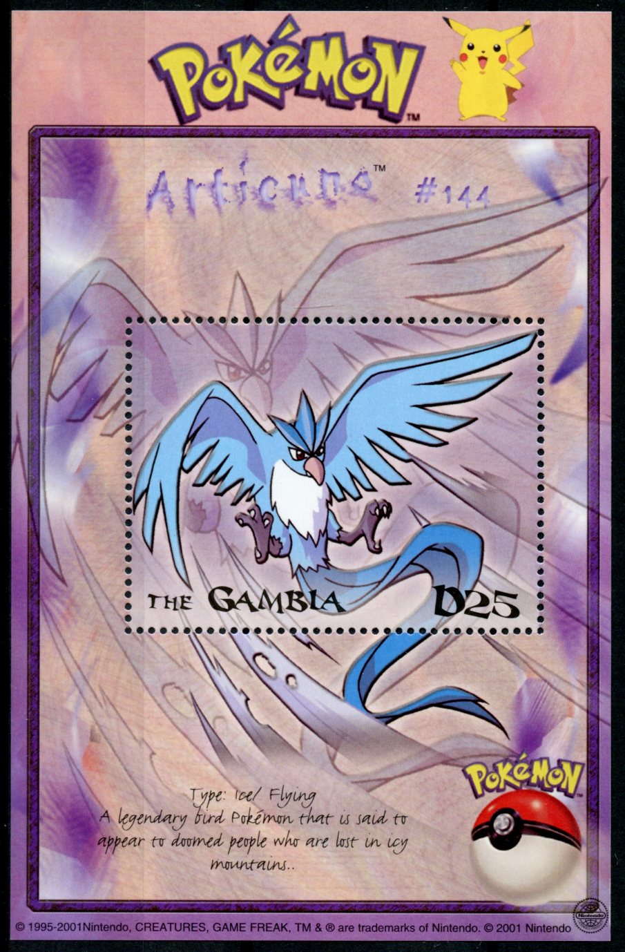 Gambia 2001 MNH Pokemon Stamps #144 Articuno 1v S/S