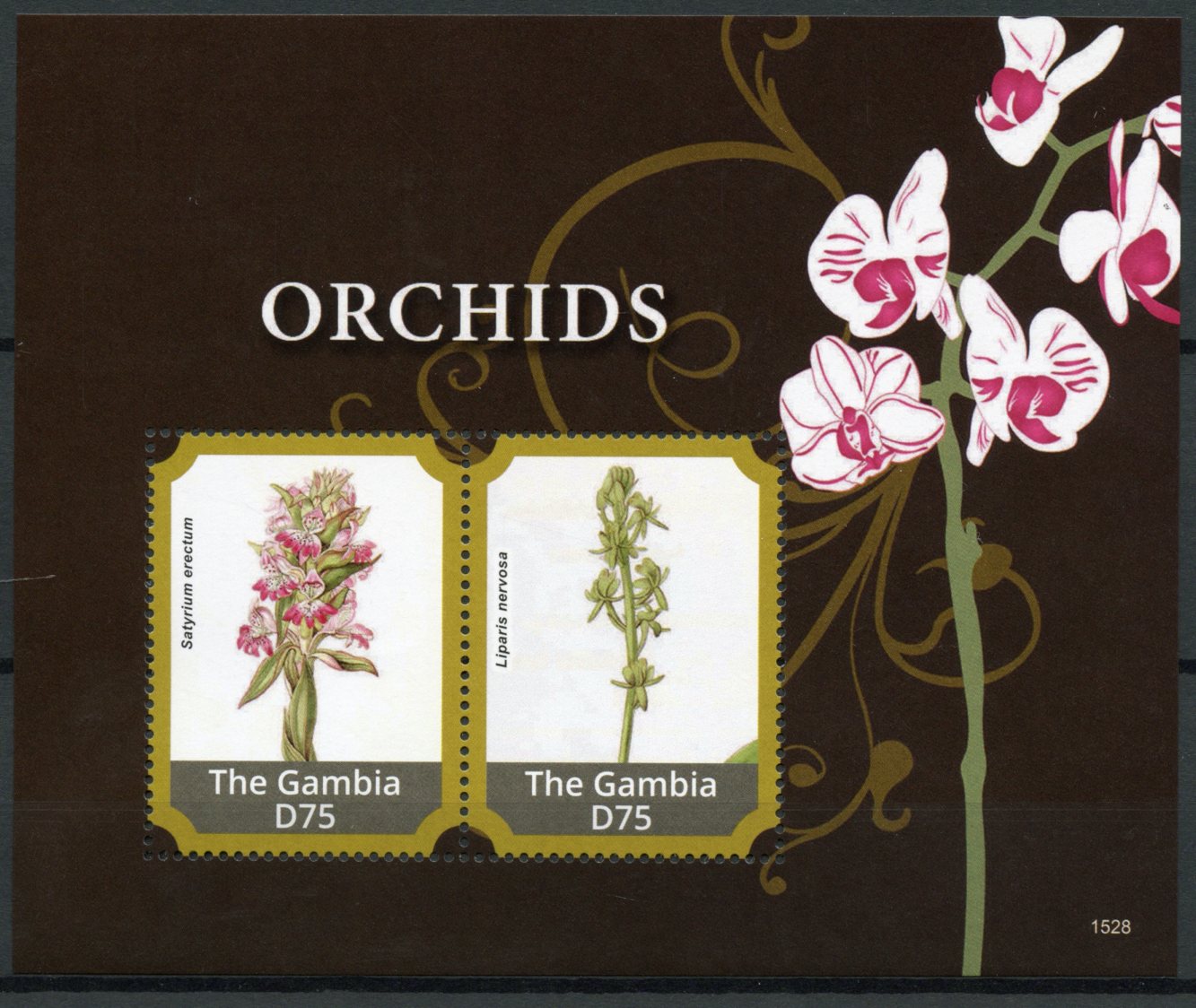 Gambia 2015 MNH Orchids 2v S/S II Flowers Flora Satyrium erectum Liparis nervosa