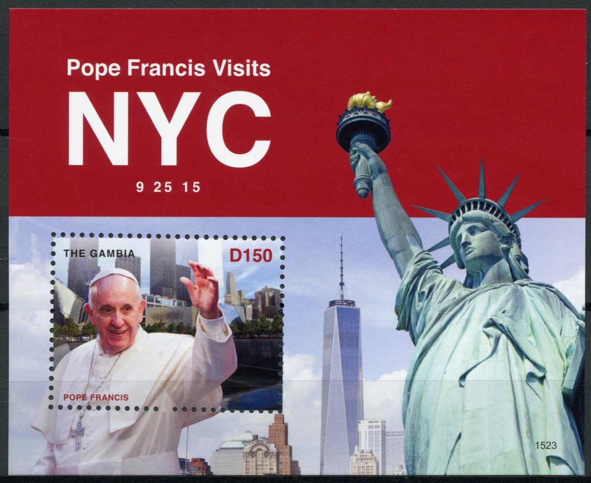 Gambia 2015 MNH Pope Francis Stamps Visit New York NYC Statue of Liberty 1v S/S