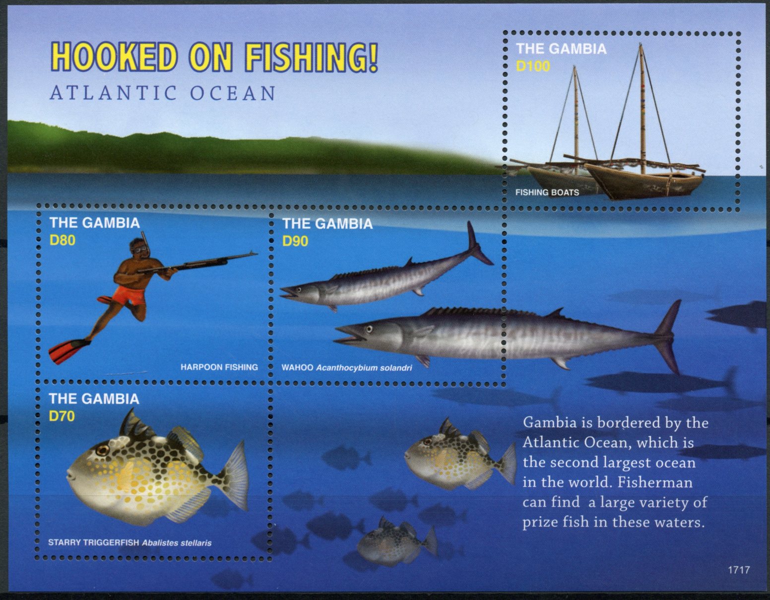 Gambia 2017 MNH Hooked on Fishing 4v M/S Wahoo Fish Boats Ships Stamps