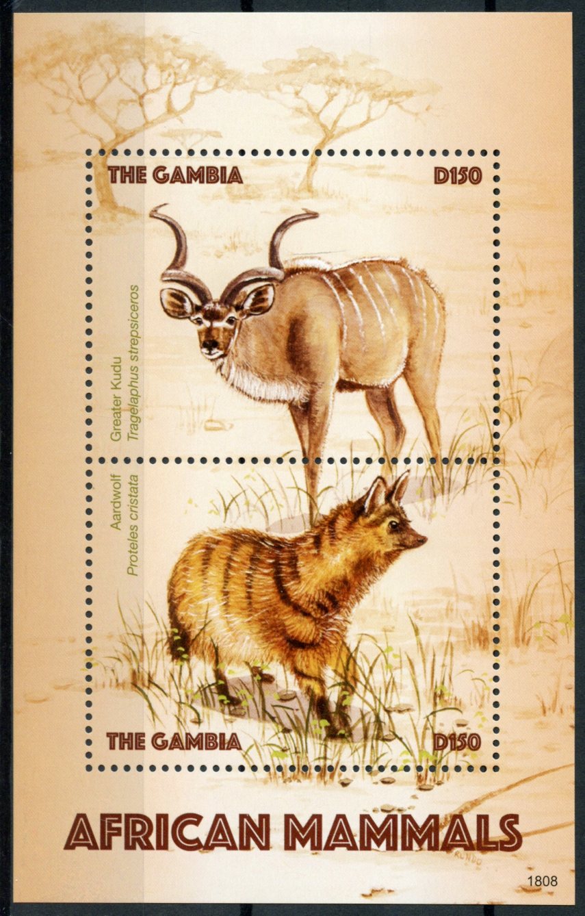 Gambia 2018 MNH African Mammals Aardwolf Kudu 2v S/S Wild Animals Stamps