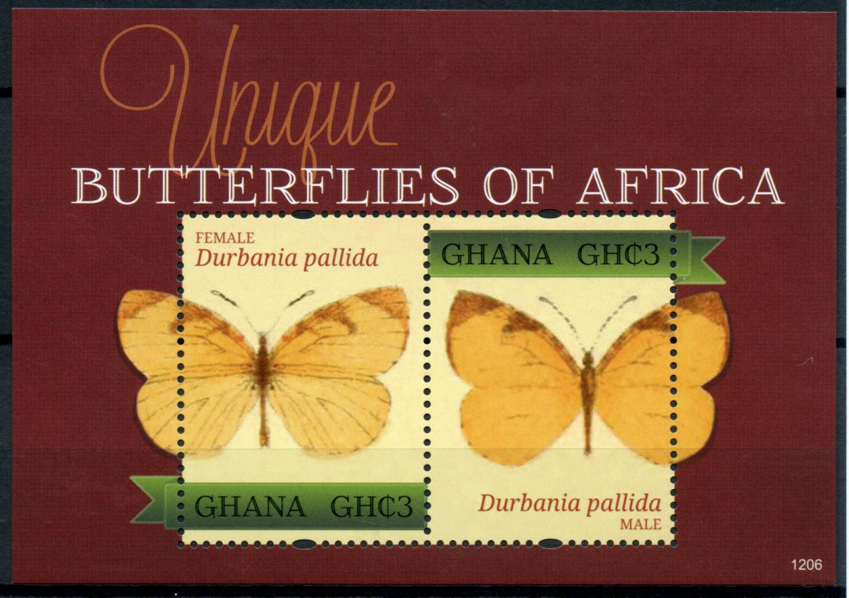 Ghana 2012 MNH Unique Butterflies of Africa 2v Sht Female Male Durbania Pallida