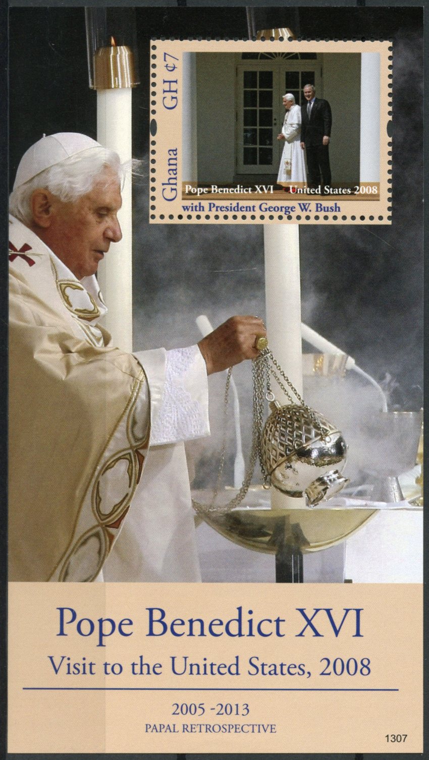 Ghana 2013 MNH Papal Retrospective Pope Benedict XVI Visit United States 1v S/S