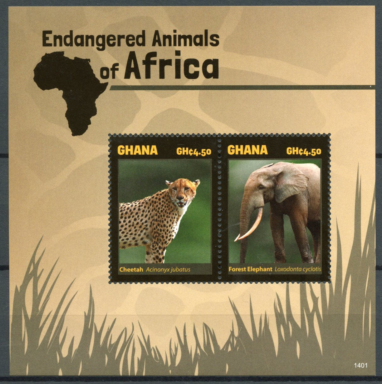 Ghana 2014 MNH Endangered Wild Animals of Africa 2v S/S I Cheetah Elephant