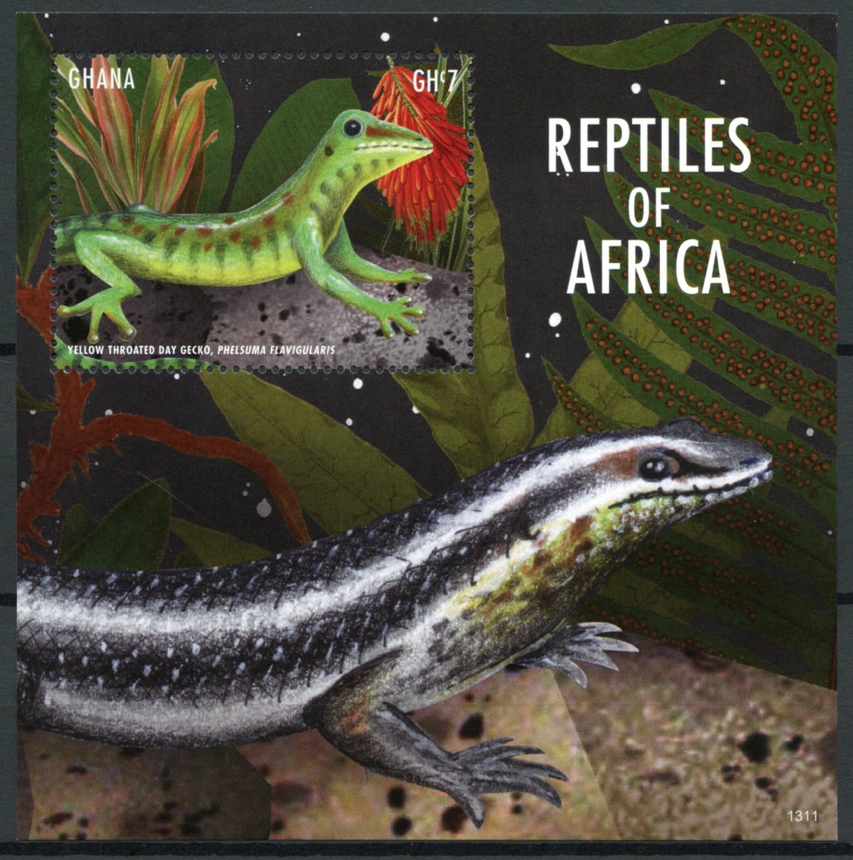 Ghana 2013 MNH Reptiles of Africa I 1v S/S Lizards Yellow Throated Day Gecko