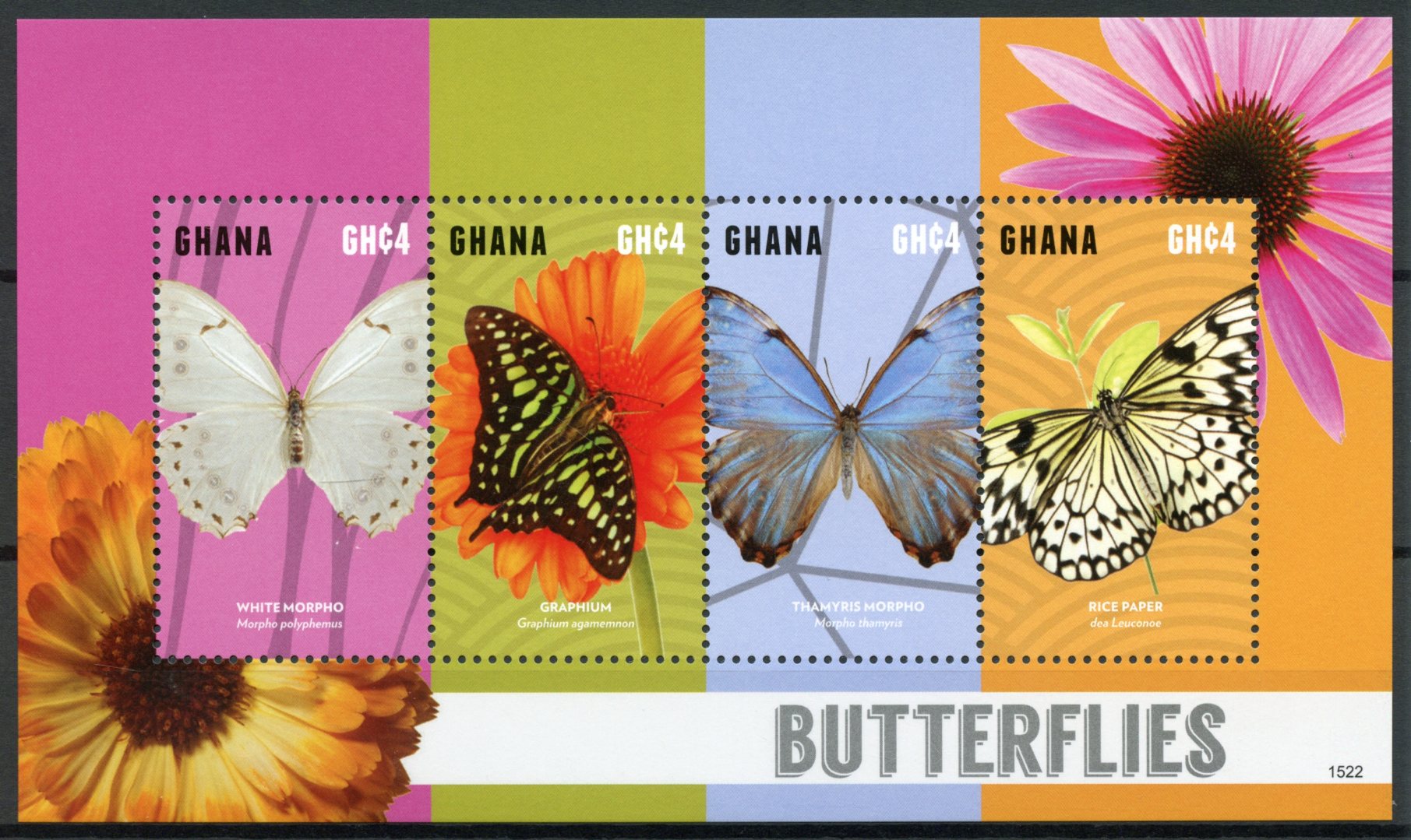 Ghana 2015 MNH Butterflies 4v M/S I Insects Morpho Graphium Rice Paper Butterfly