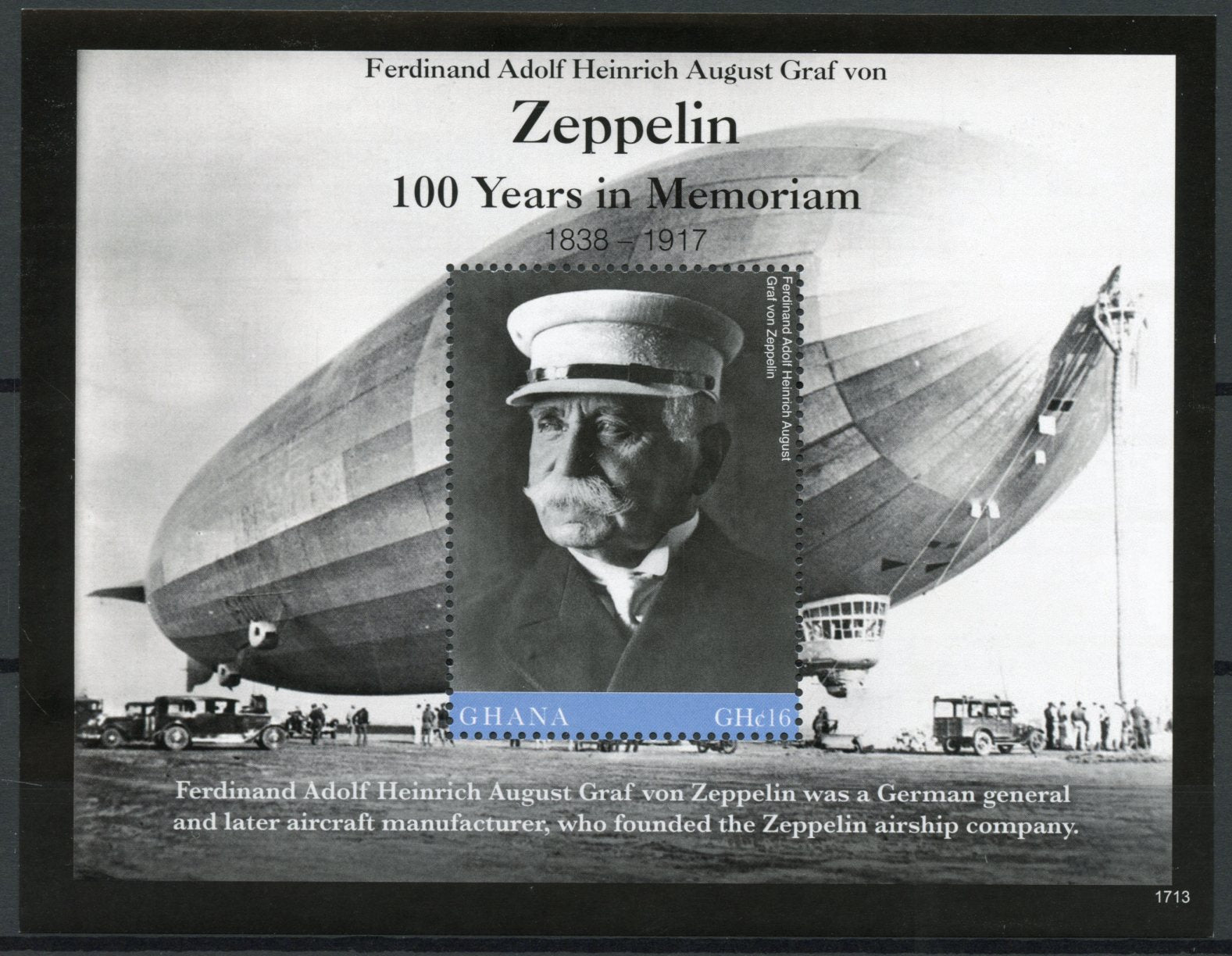 Ghana 2017 MNH Graf von Zeppelin 100th Mem 1v S/S Zeppelins Aviation Stamps