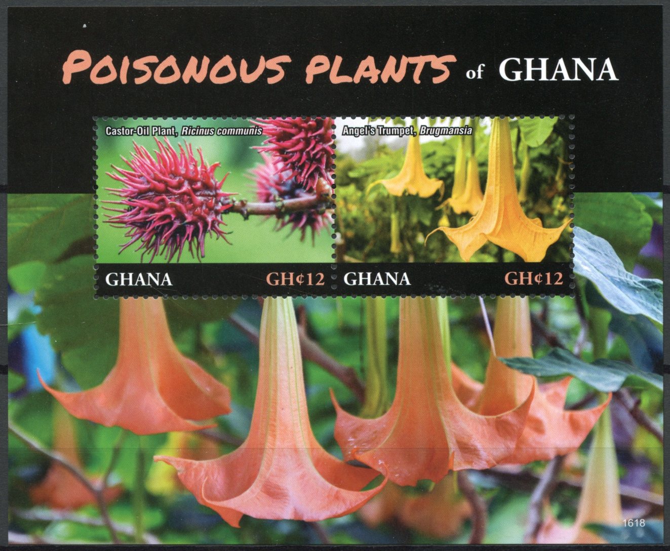 Ghana 2016 MNH Poisonous Plants 2v S/S II Castor Oil Plant Flowers Stamps