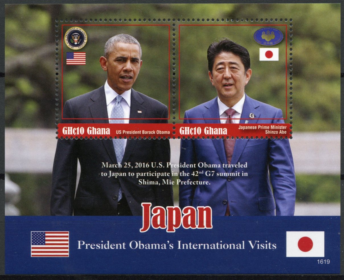 Ghana 2016 MNH Barack Obama Visits Japan 2v S/S Shinzo Abe US Presidents Stamps