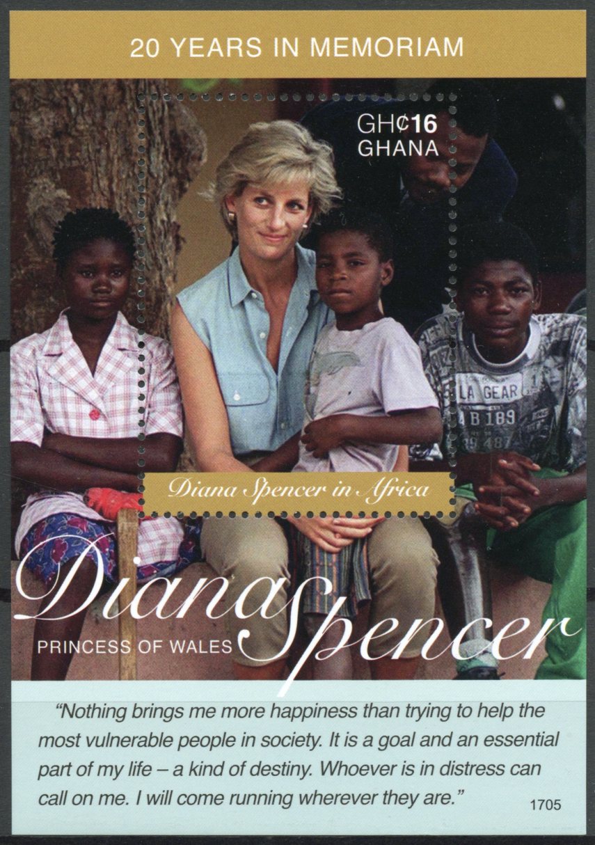 Ghana 2017 MNH Princess Diana of Wales in Africa 20th 1v S/S I Royalty Stamps