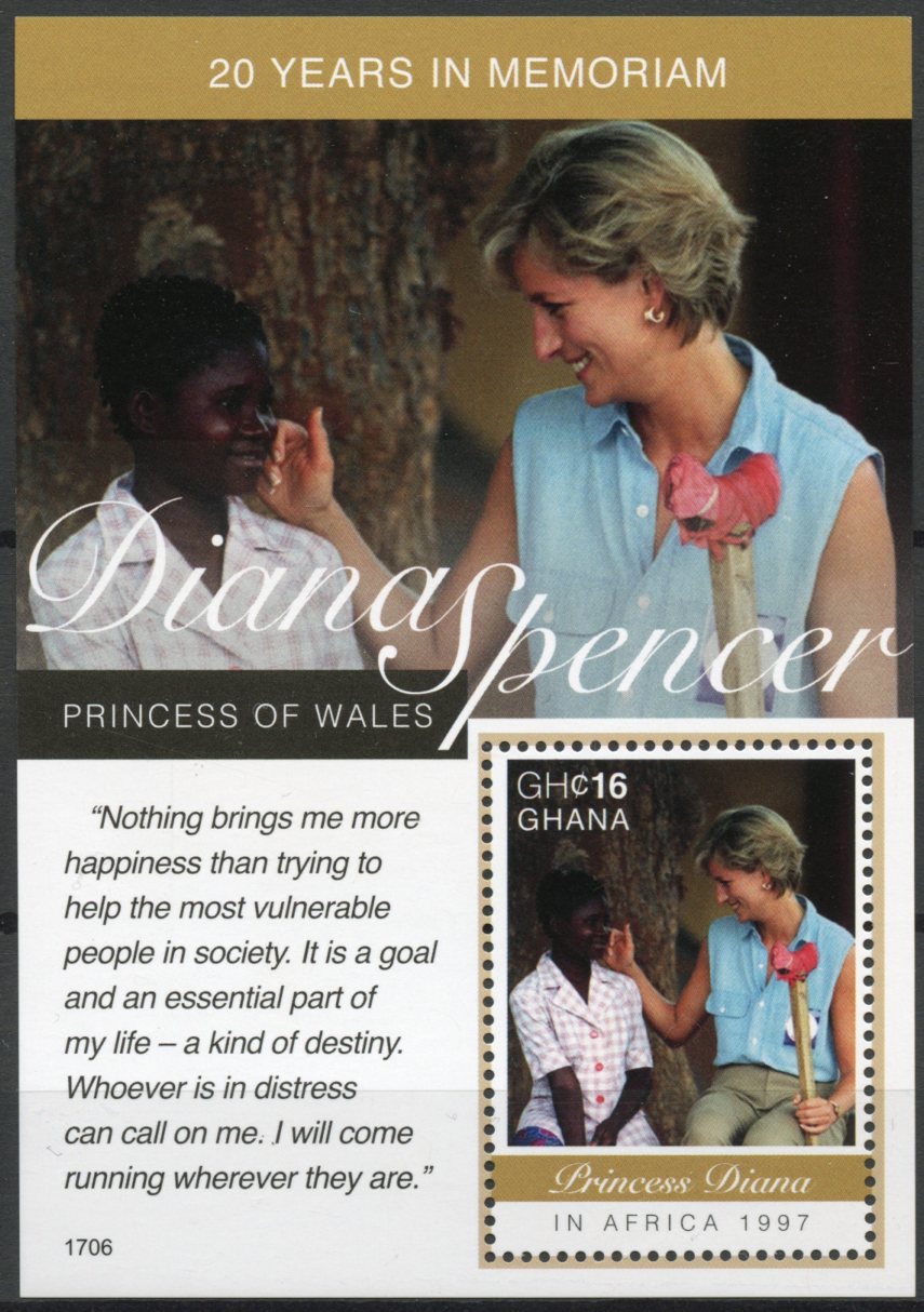 Ghana 2017 MNH Princess Diana of Wales in Africa 20th 1v S/S II Royalty Stamps