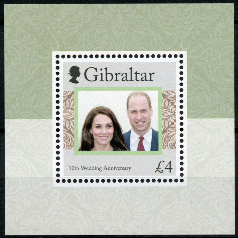 Gibraltar 2021 MNH Royalty Stamps Prince William & Kate - 10th Wedding Anniv 1v M/S