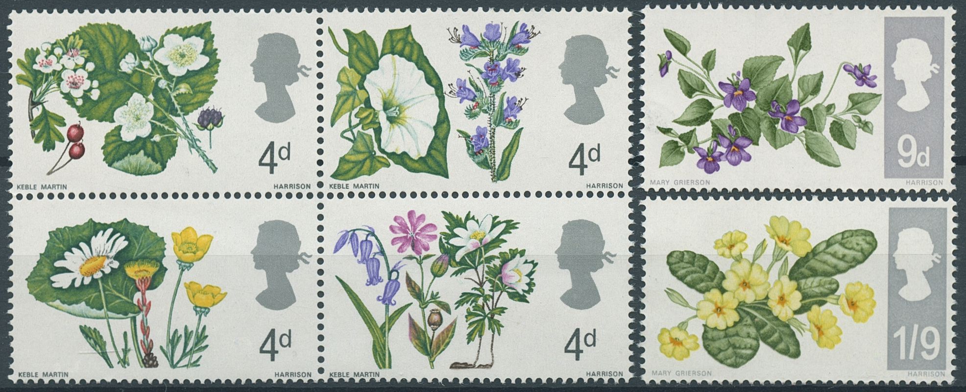 GB 1967 MNH Nature Stamps British Wild Flowers Campion Hawthorn Bluebells 6v Set
