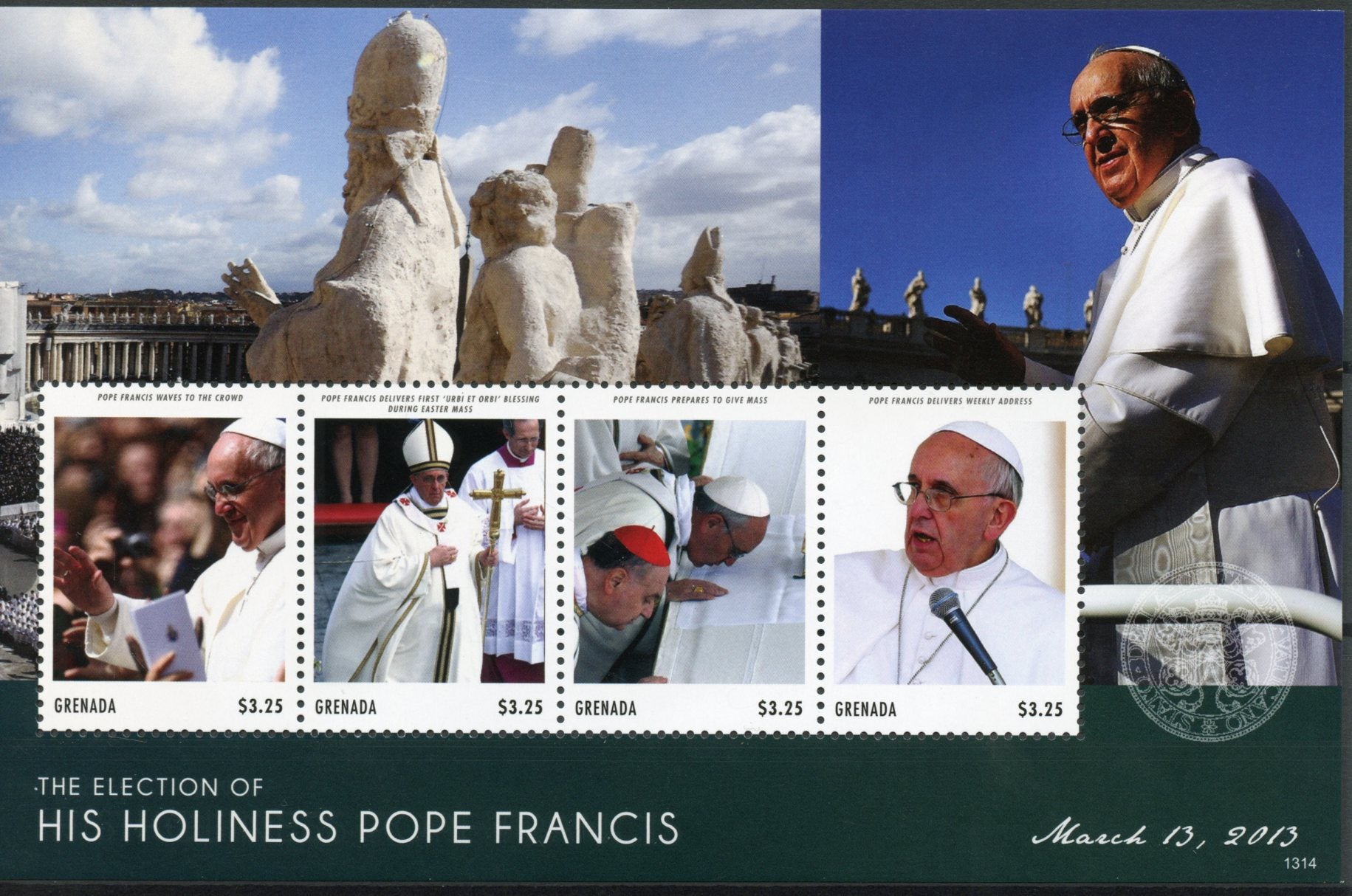 Grenada 2013 MNH Election His Holines Pope Francis 4v Sheet Easter Mass Religion