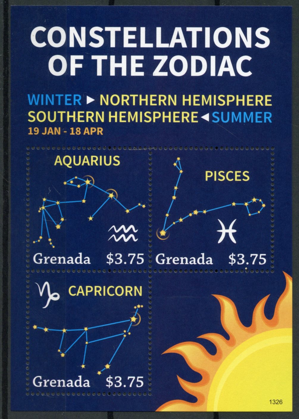 Grenada 2013 MNH Space Stamps Constellations Zodiac Stars Aquarius Pisces 3v M/S I
