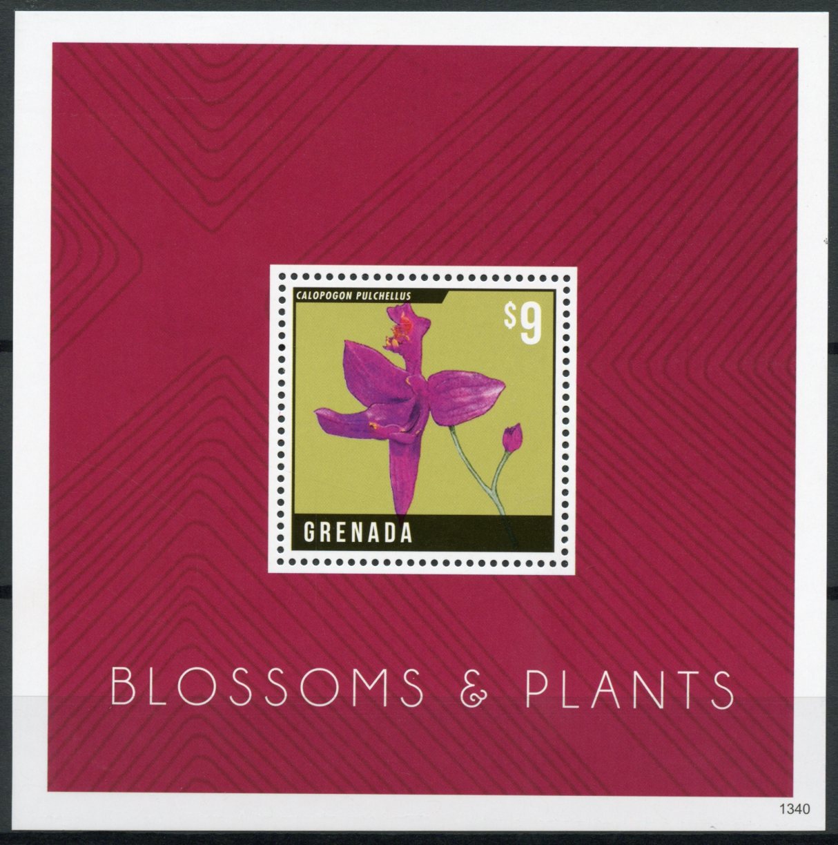 Grenada 2013 MNH Blossoms & Plants 1v S/S Flowers Calopogon Orchids Grass Pink