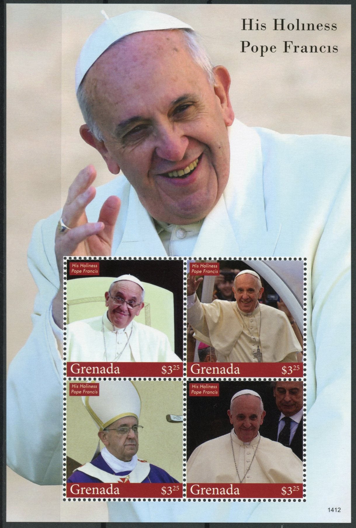 Grenada 2014 MNH His Holiness Pope Francis 4v M/S I Popes Roman Catholic Church
