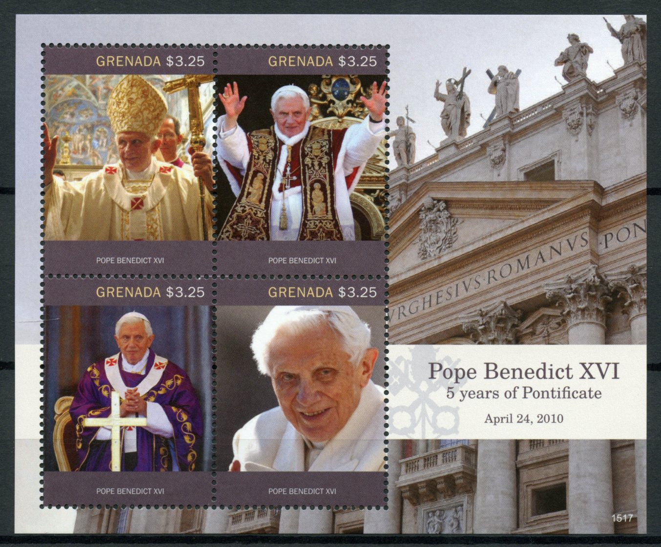 Grenada 2015 MNH Pope Benedict XVI 5 Years Pontificate 4v M/S Popes