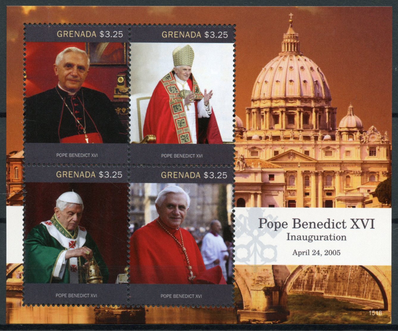Grenada 2015 MNH Pope Benedict XVI Inauguration 4v M/S Popes