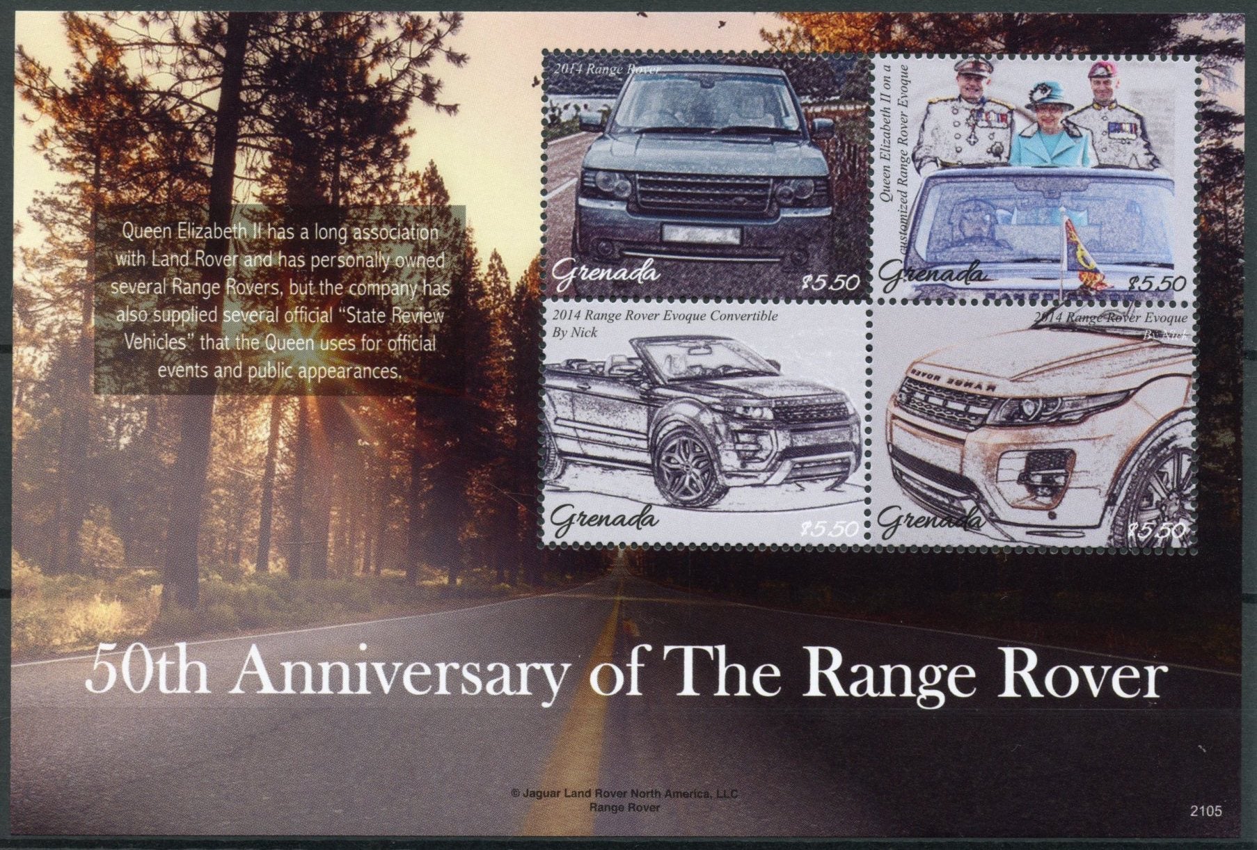 Grenada Cars Stamps 2021 MNH Range Rover 50th Anniv Queen Elizabeth II 4v M/S