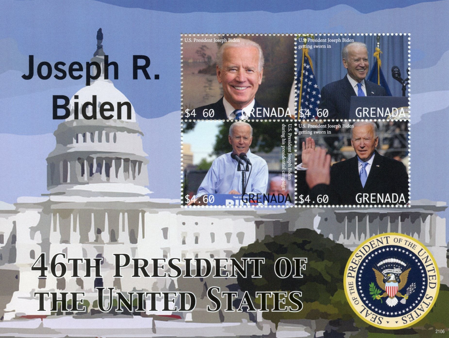 Grenada 2021 MNH Joe Biden Stamps 46th US Presidents Politicians People 4v M/S