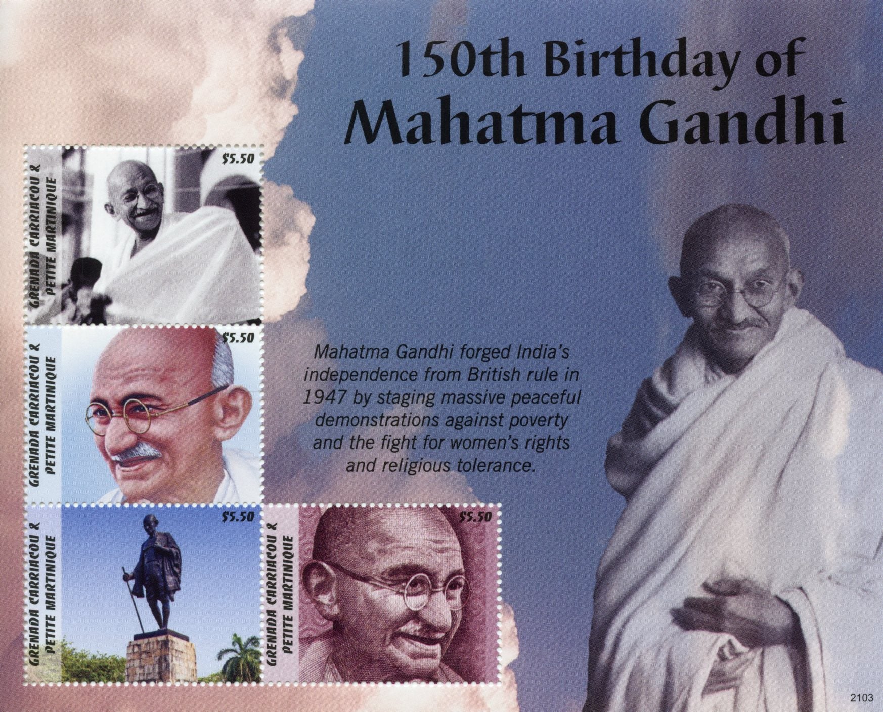 Grenadines Grenada Mahatma Gandhi Stamps 2021 MNH Historical Figures People 4v M/S