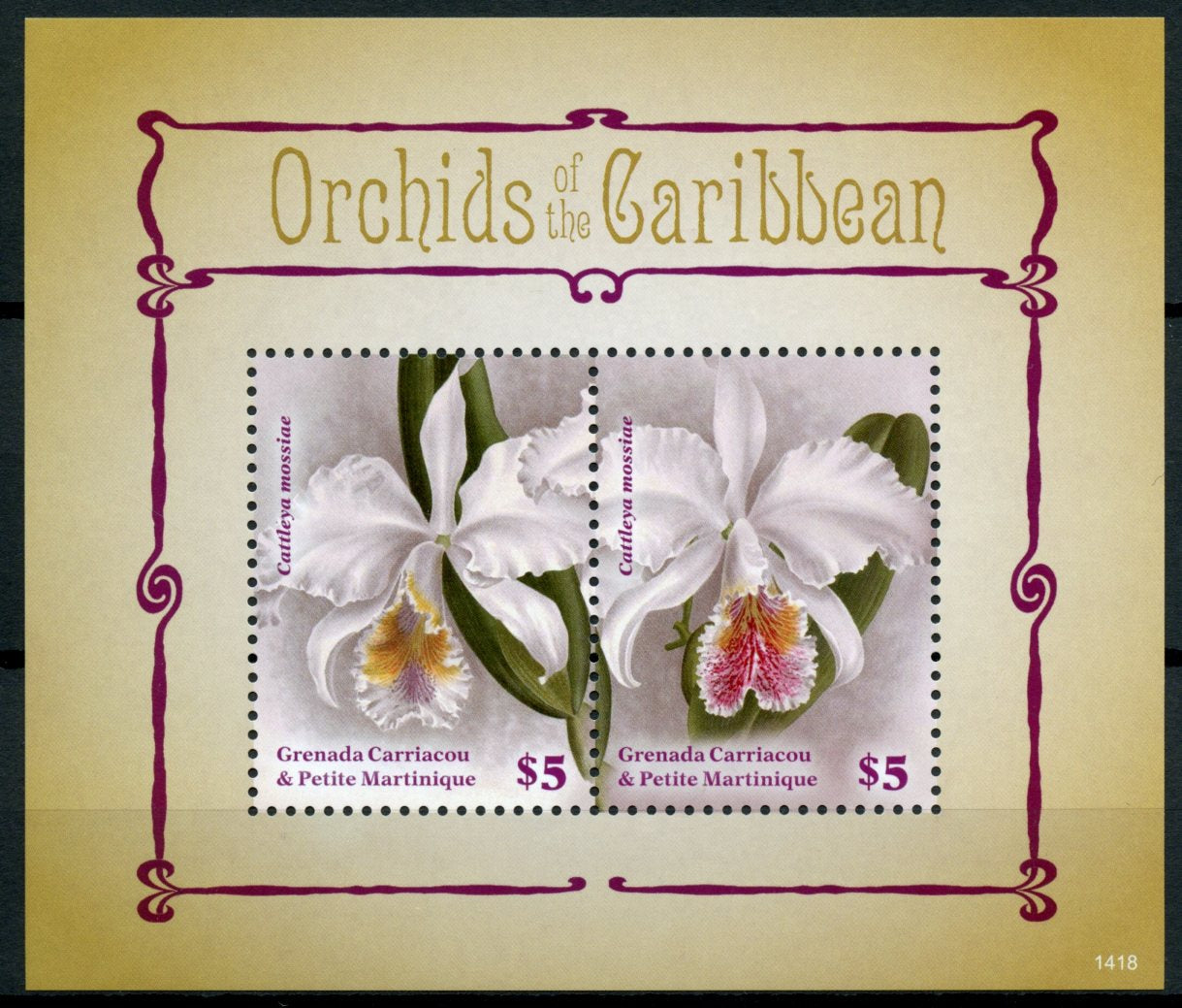 Grenadines of Grenada 2014 MNH Orchids of Caribbean 2v S/S Flowers Flora