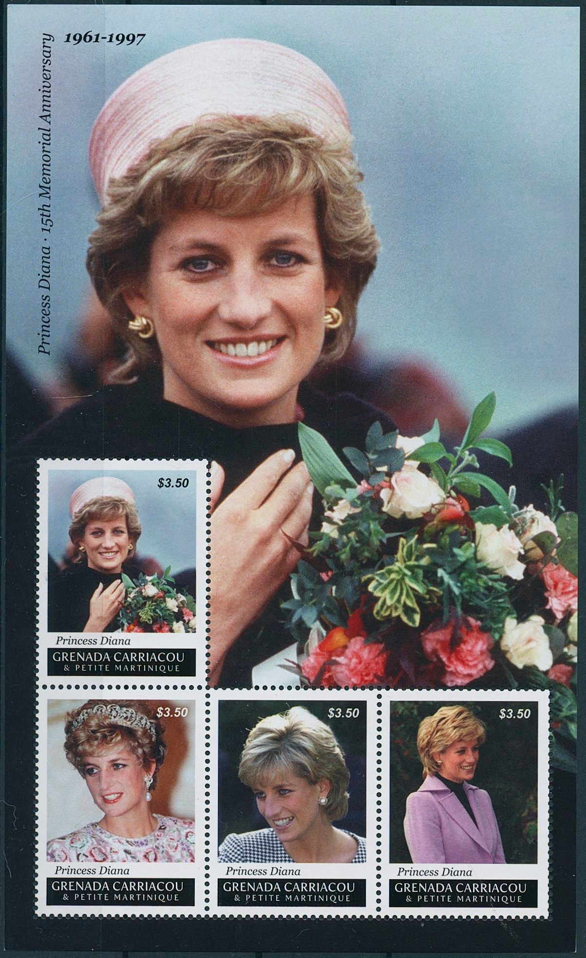 Grenada Grenadines 2012 MNH Royalty Stamps Princess Diana 15th Memorial 4v M/S