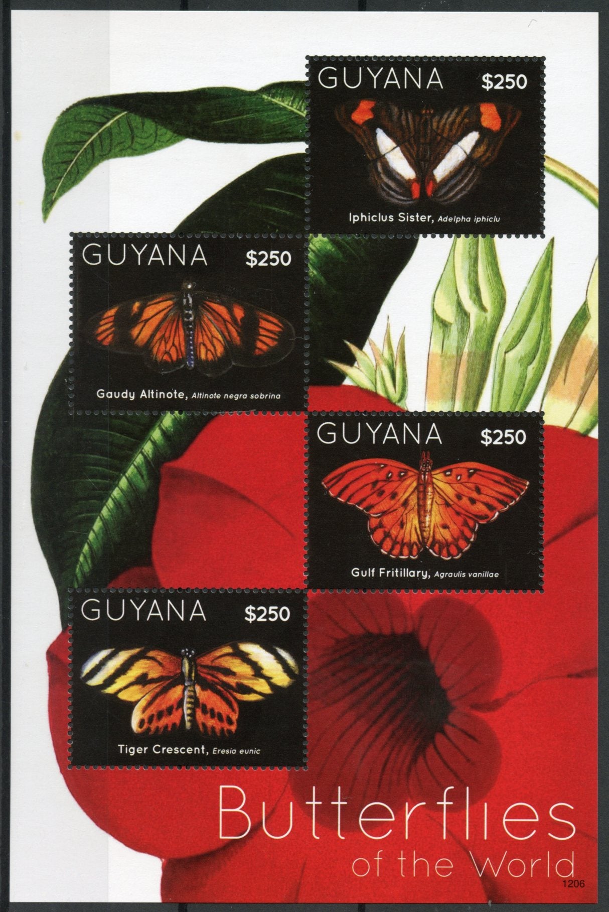 Guyana 2012 MNH Butterflies of World 4v Sheet II Iphiclus Sister Gulf Fritillary