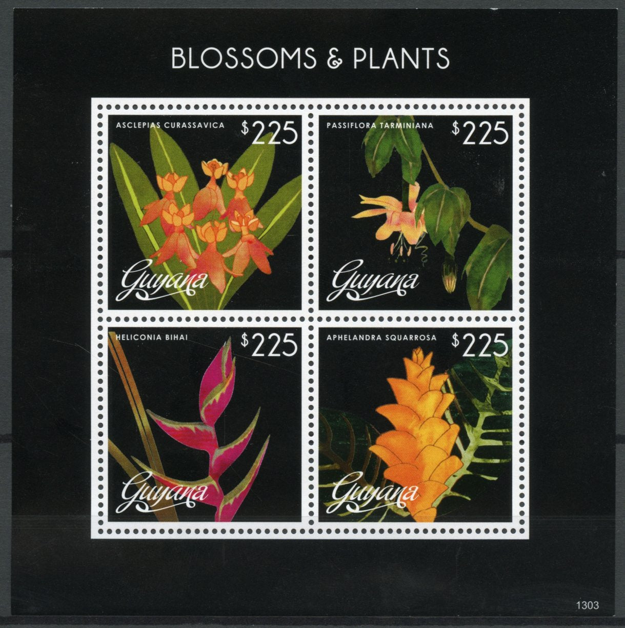 Guyana 2013 MNH Blossoms & Plants II 4v M/S Heliconia Passiflora Flowers