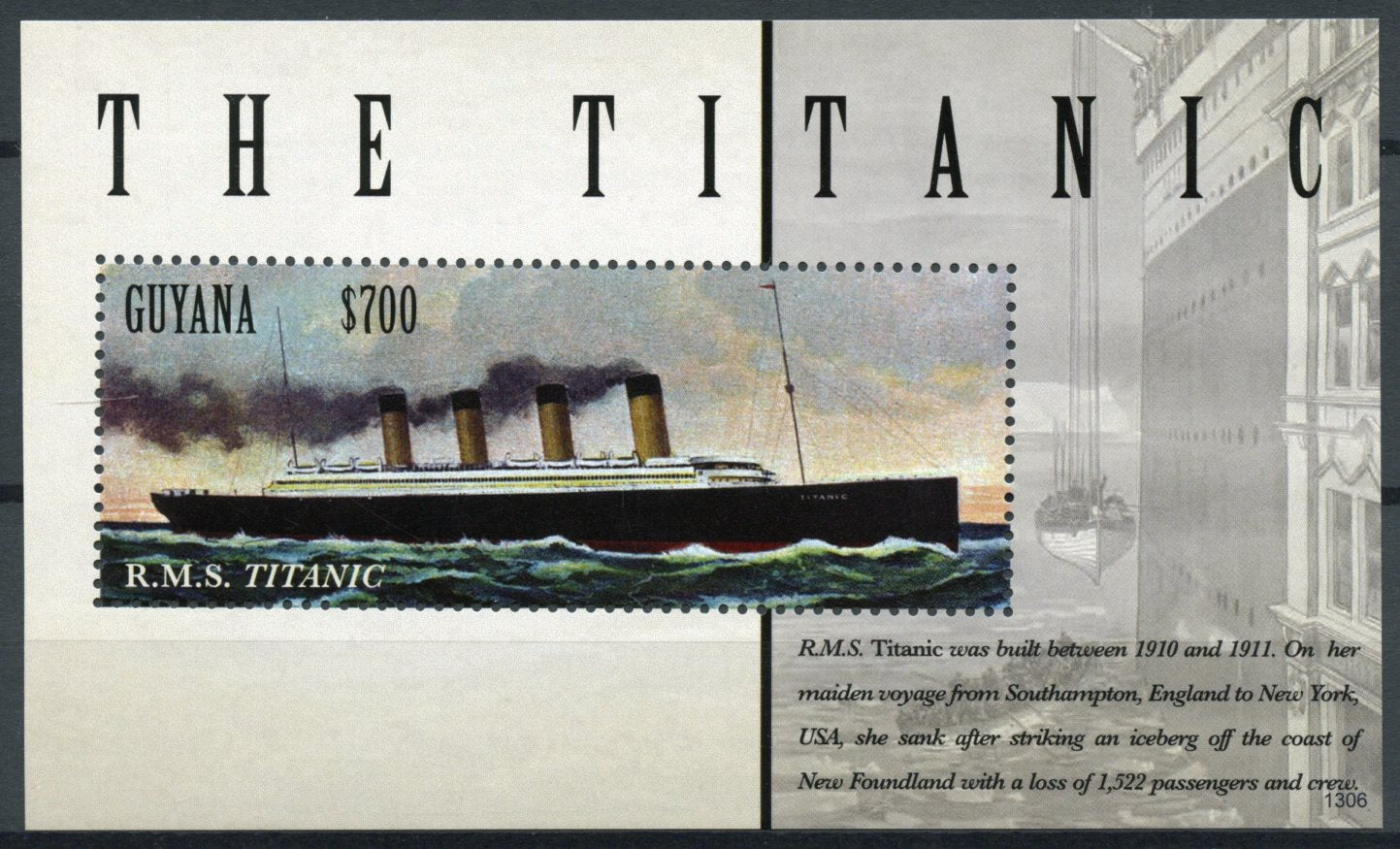 Guyana 2013 MNH RMS Titanic Cent Sinking 1v S/S Ships Boats Nautical