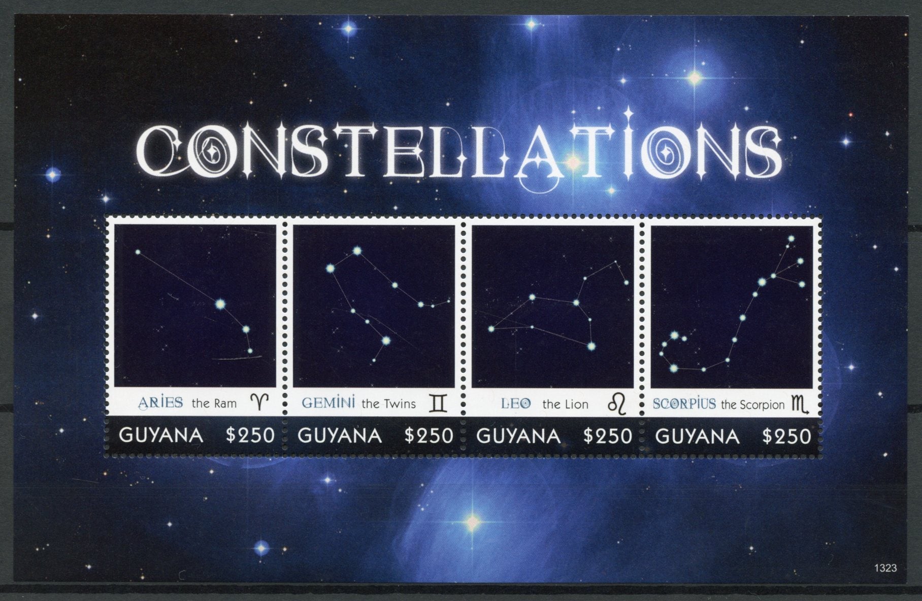 Guyana 2013 MNH Space Stamps Constellations Aries Gemini Leo Scorpius 4v M/S I