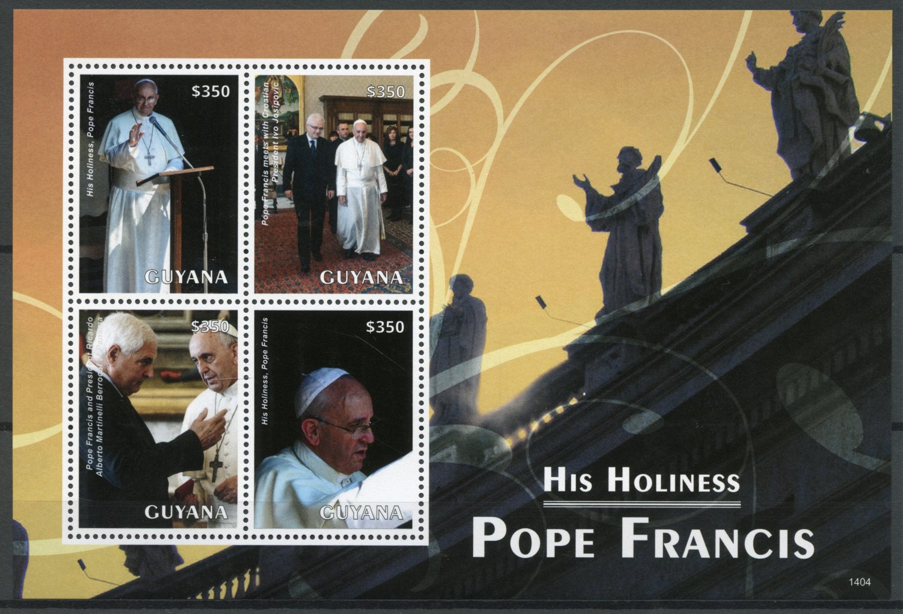 Guyana 2014 MNH His Holiness Pope Francis 4v M/S II Popes Catholic Enrico Letta