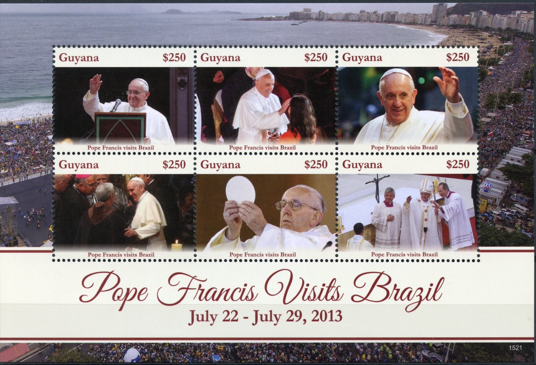 Guyana 2015 MNH Pope Francis Visits Brazil July 2013 6v M/S Popes