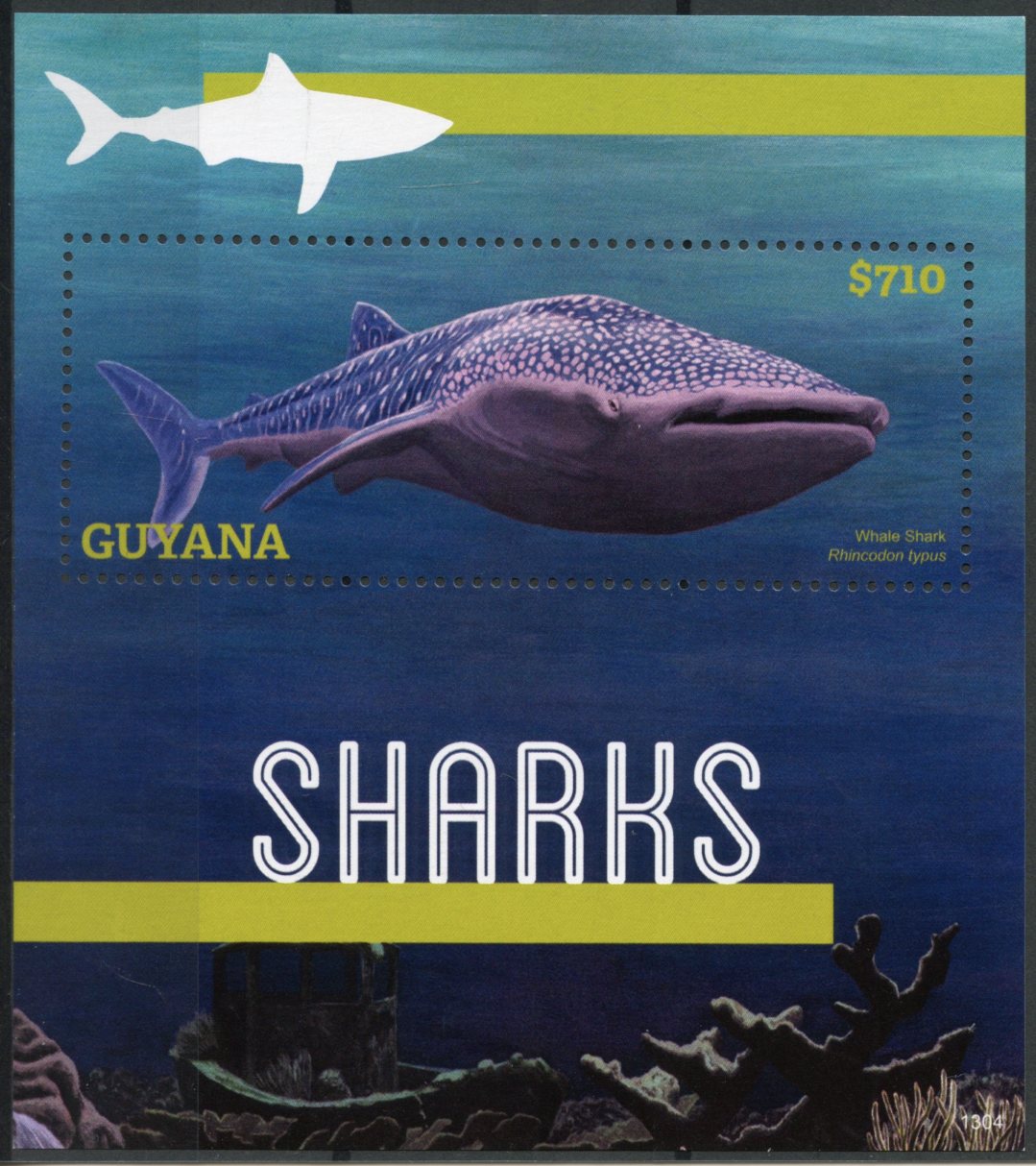 Guyana 2013 MNH Marine Animals Stamps Sharks Whale Shark 1v S/S