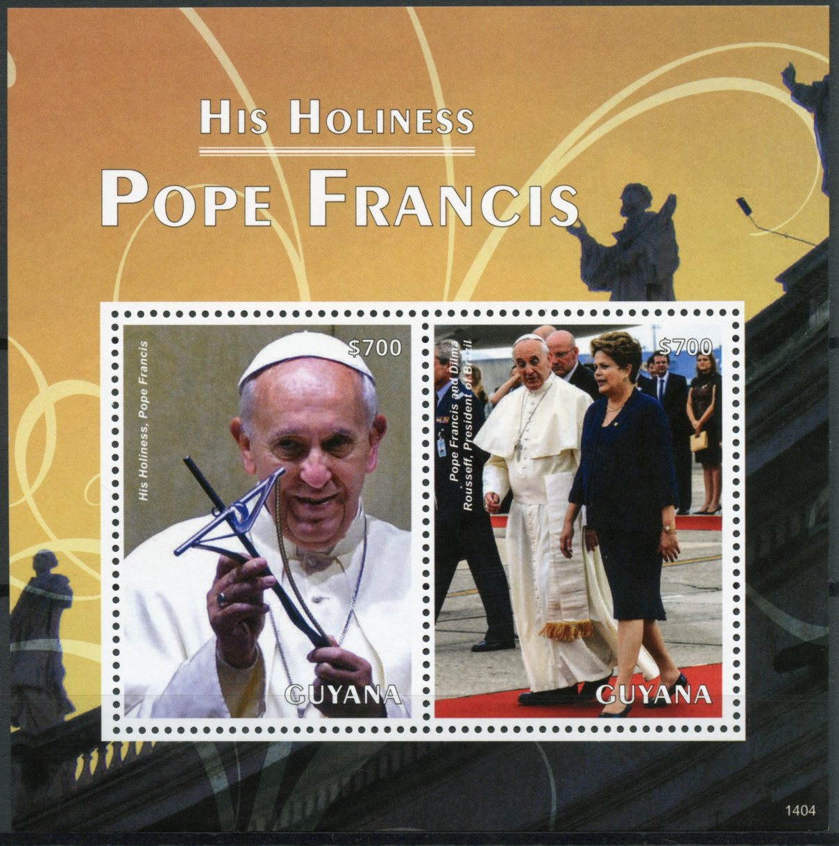 Guyana 2014 MNH His Holiness Pope Francis 1v S/S II Popes Dilma Rousseff Stamps