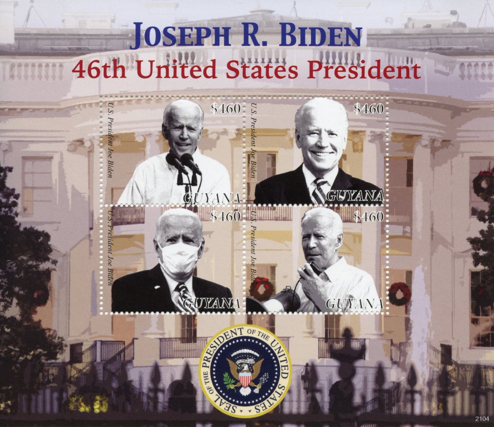 Guyana 2021 MNH Joe Biden Stamps 46th US Presidents Politicians People 4v M/S