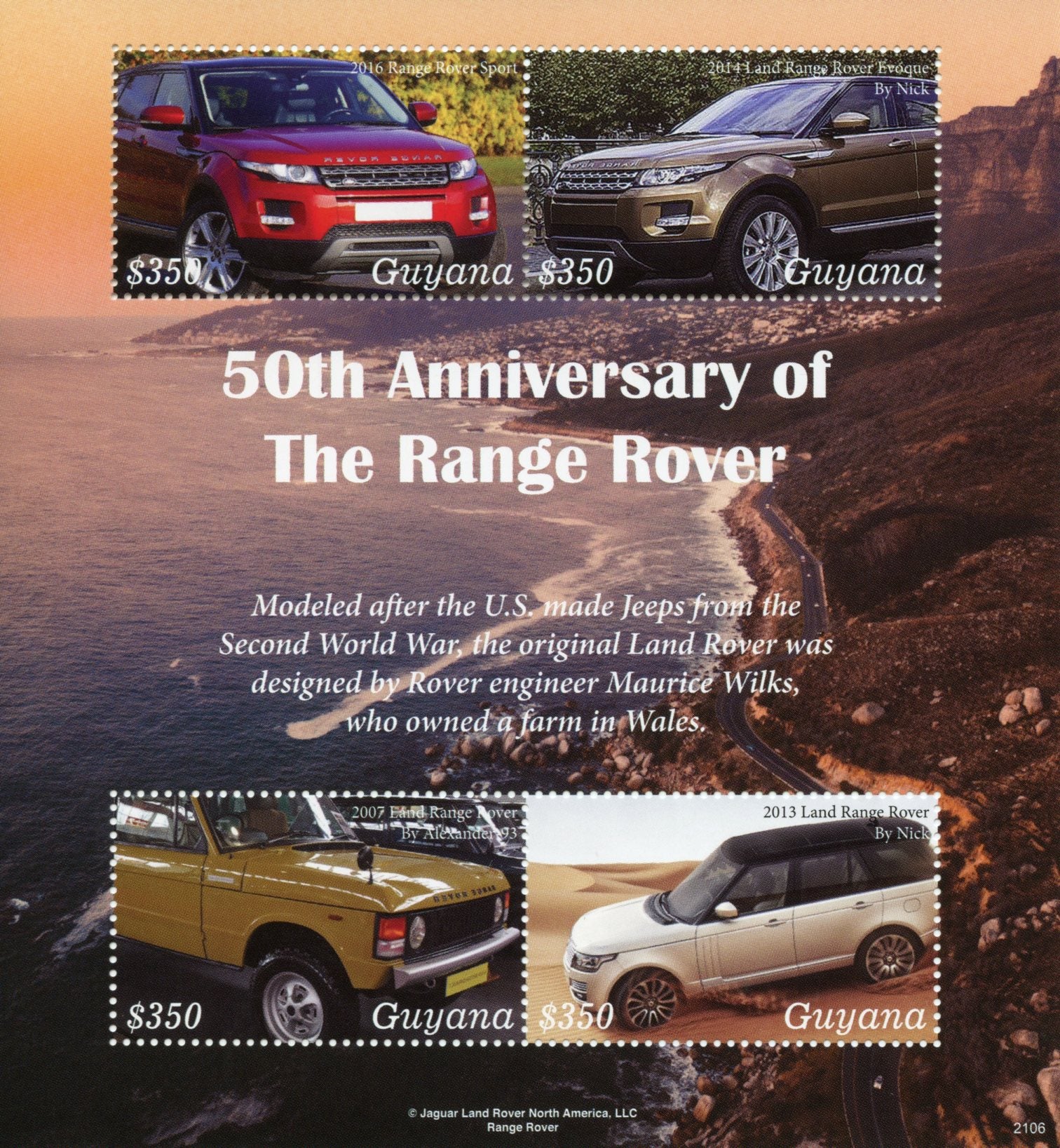 Guyana 2021 MNH Cars Stamps Land Range Rover 50th Anniv 4v M/S