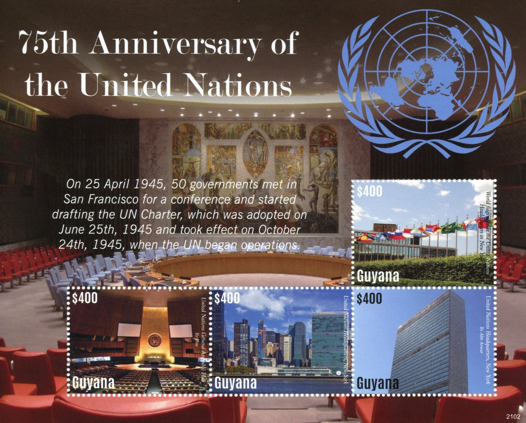 Guyana 2021 MNH Architecture Stamps United Nations UN 75 Years Skyscrapers Flags 4v M/S