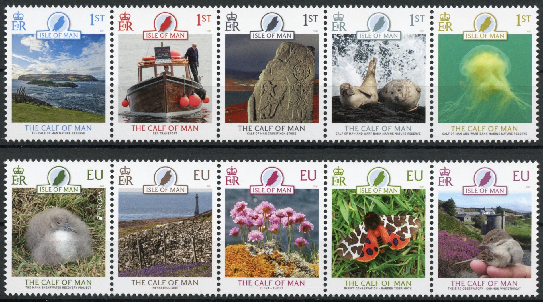 Isle of Man Europa Stamps 2021 MNH Calf of Man Birds Flowers Landscapes Wild Animals Jellyfish 10v Set in 2 Strips