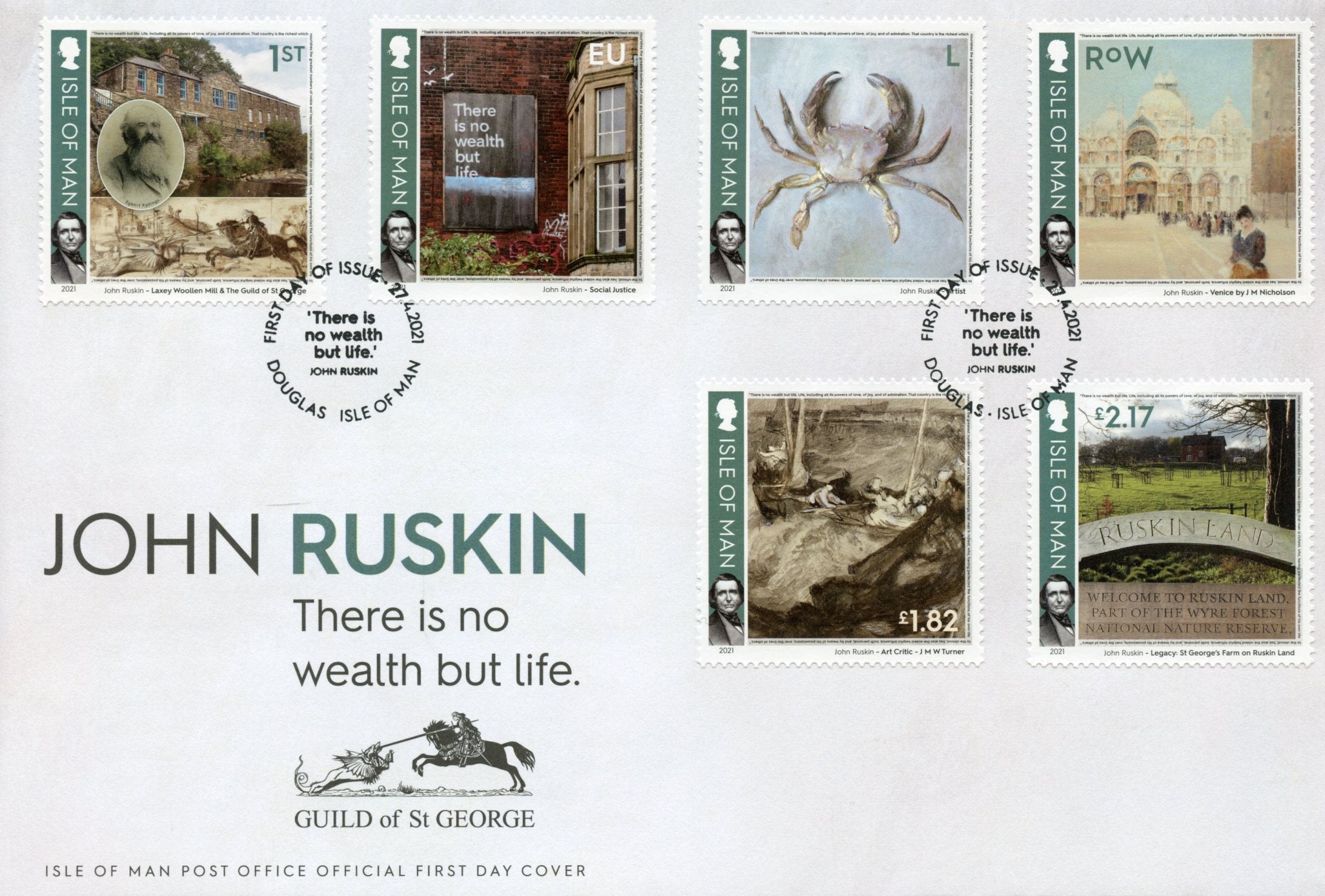 Isle of Man IOM Art Stamps 2021 FDC John Ruskin Guild of St George 6v Set