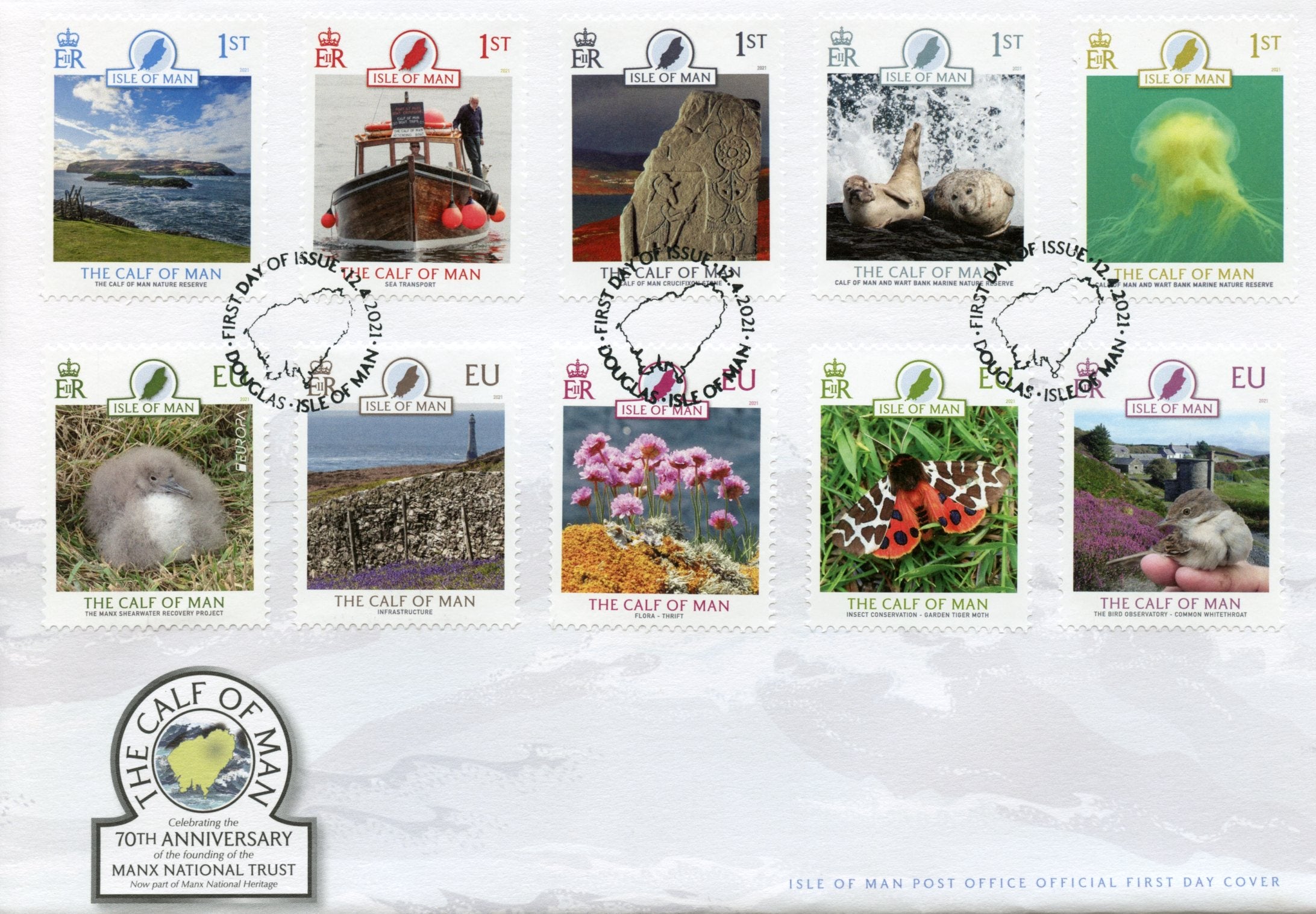 Isle of Man Europa Stamps 2021 FDC Calf of Man Birds Flowers Landscapes Wild Animals Jellyfish 10v Set in 2 Strips
