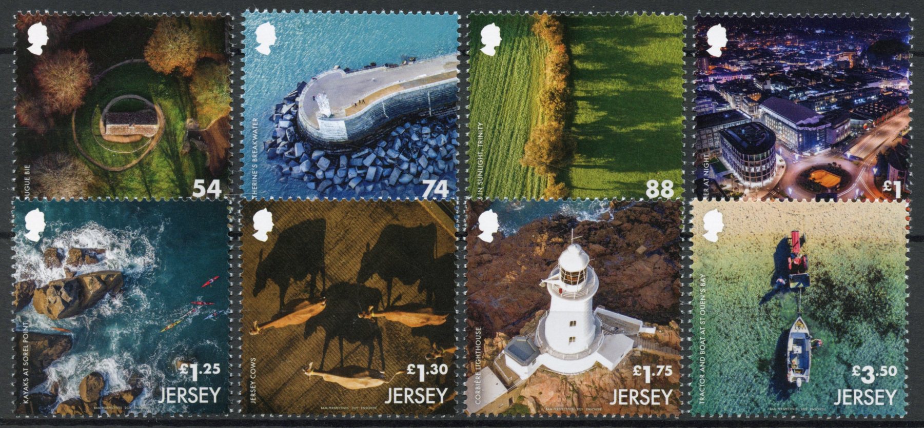 Jersey 2021 MNH Landscapes Stamps From the Air Lighthouses Tourism Cows 8v Set
