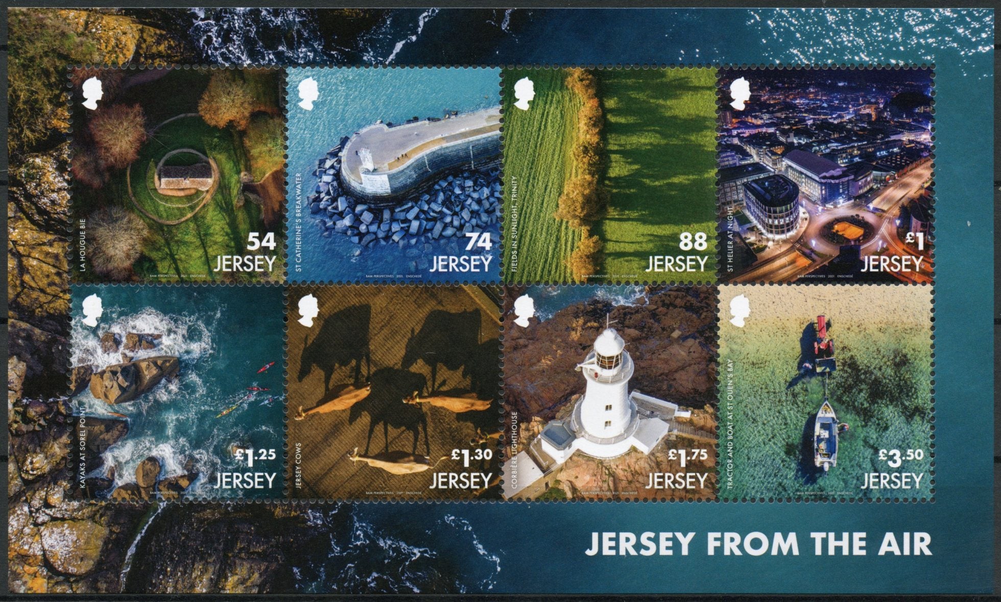 Jersey 2021 MNH Landscapes Stamps From the Air Lighthouses Tourism Cows 8v M/S