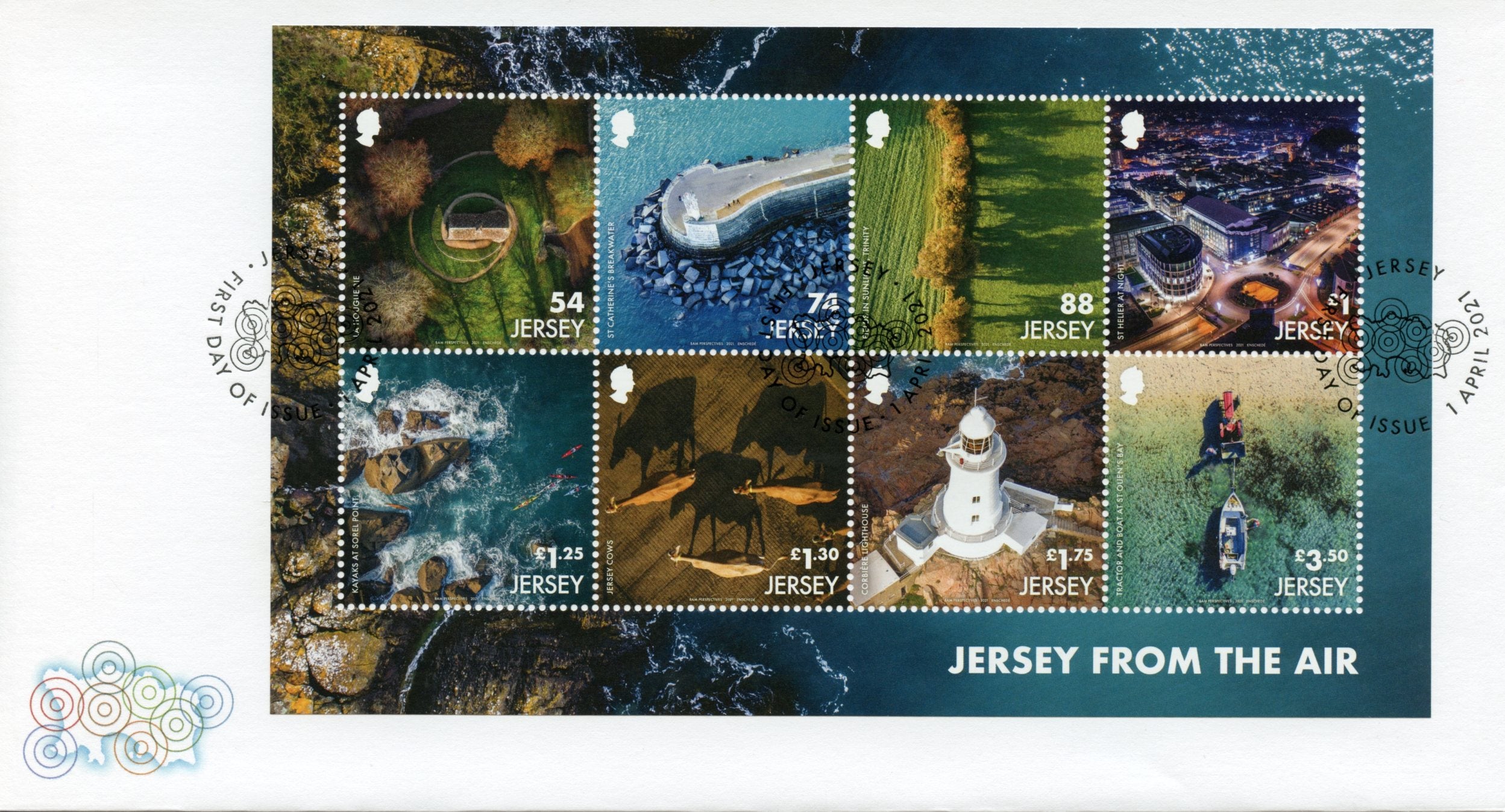 Jersey 2021 FDC Landscapes Stamps From the Air Lighthouses Tourism Cows 8v M/S