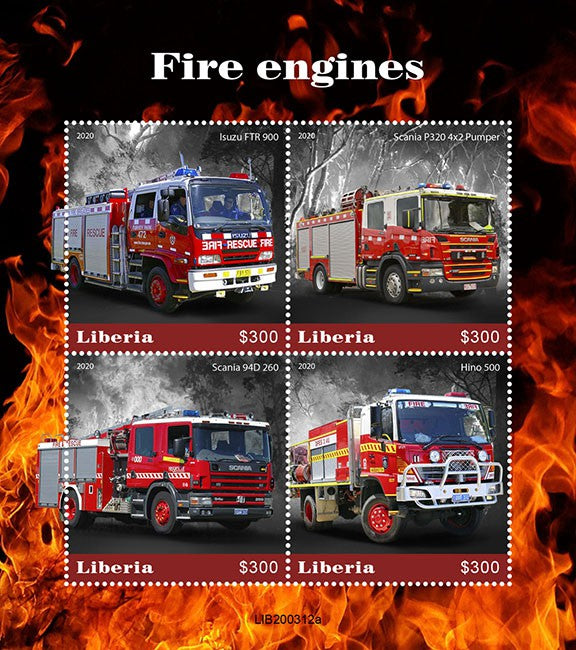 Liberia 2020 MNH Fire Engines Stamps Isuzu Scania Special Transport 4v M/S