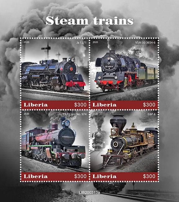 Liberia 2020 MNH Railways Stamps Steam Trains Engines Locomotives Rail 4v M/S